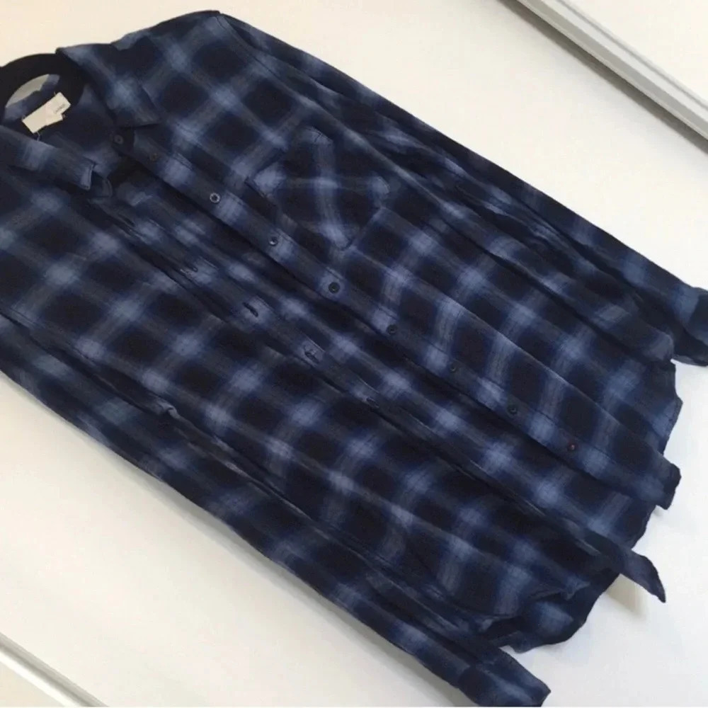 Soft Navy Plaid Flannel Button Up